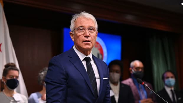 Los Angeles County District Attorney George Gascon speaks at a press conference, December 8, 2021 in Los Angeles, California. (Photo by Robyn Beck / AFP) (Photo by ROBYN BECK/AFP via Getty Images)