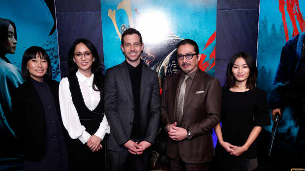 THE CONTENDERS Producer Eriko Miyagawa (left), Shogun showrunners Rachel Kondo and Justin Marks, and actors Hiroyuki Sanada and Anna Sawai are all likely Emmy nominees.