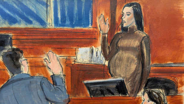 Cassie Ventura takes an oath before testifying in Manhattan federal court, Tuesday, May 13, 2025, in New York.