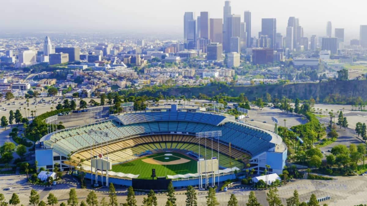 Los Angeles California Dodgers Stadium Aerial View Vintage