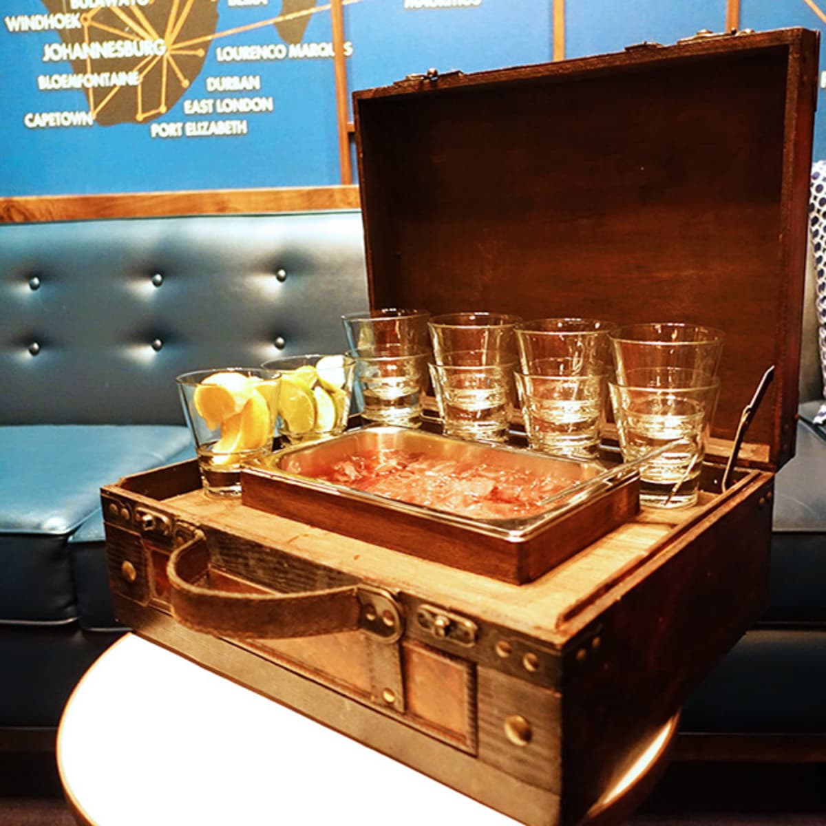 Suitcase drinks shop cabinet