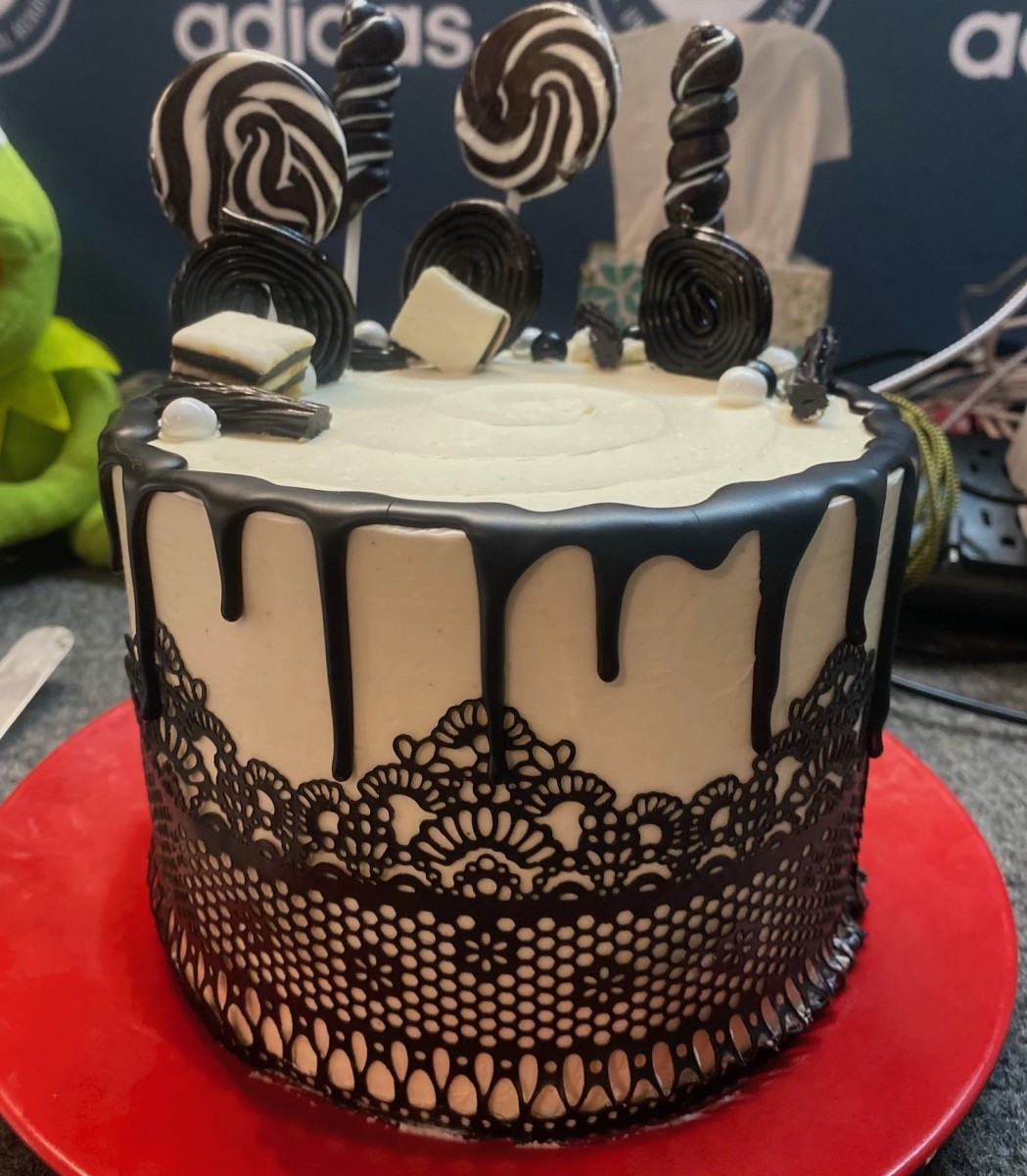 Black liquorice all sorts Birthday drip cake | 21st birthday cakes, Simple  birthday cake, Licorice cake